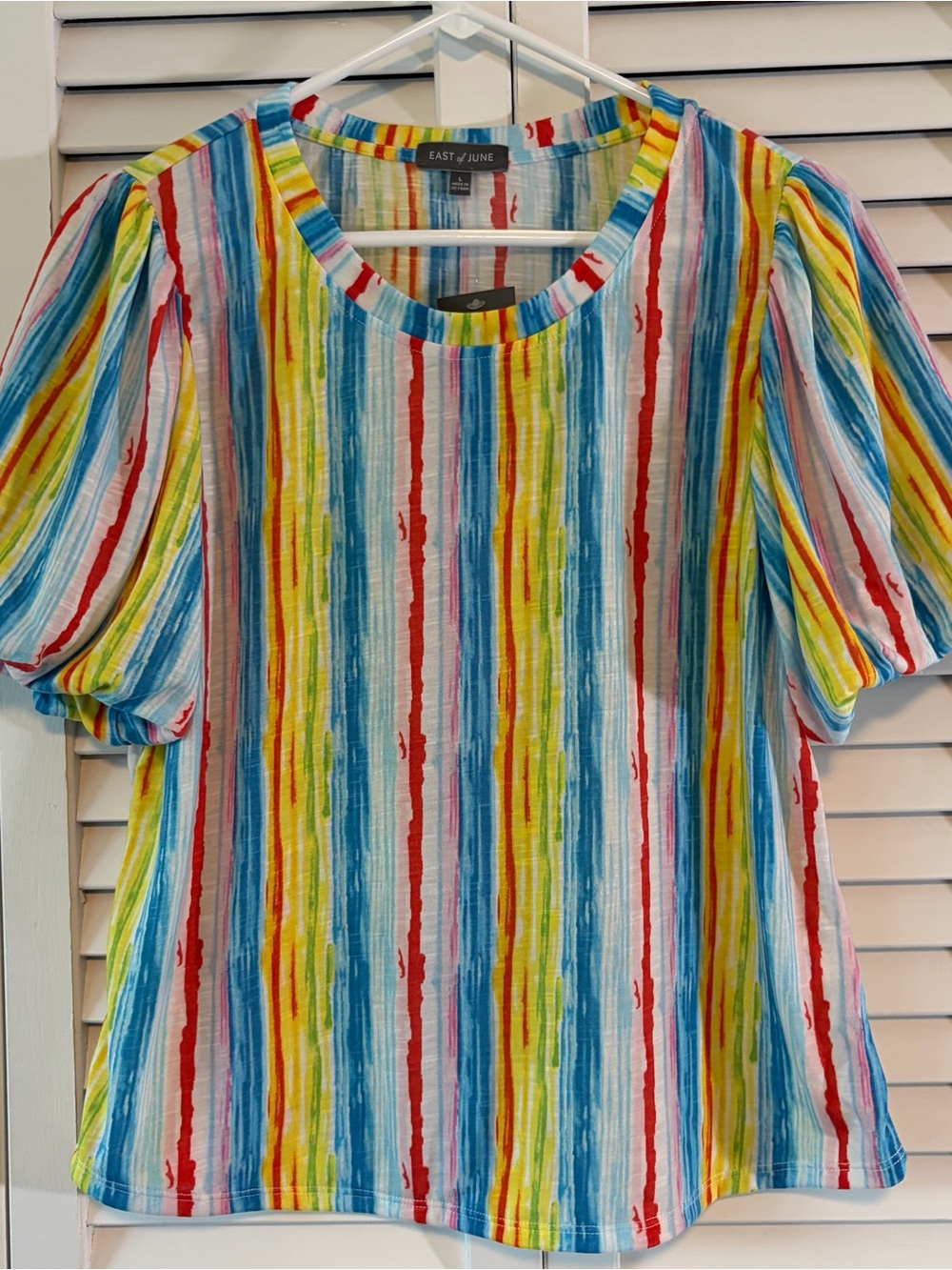 Multicolor Striped Puff-Sleeve Tunic Top